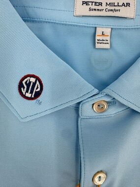 SIP EMBROIDERED COLLAR Peter Millar Ole Miss Powder Blue MicroStripe Polo-NWT- L